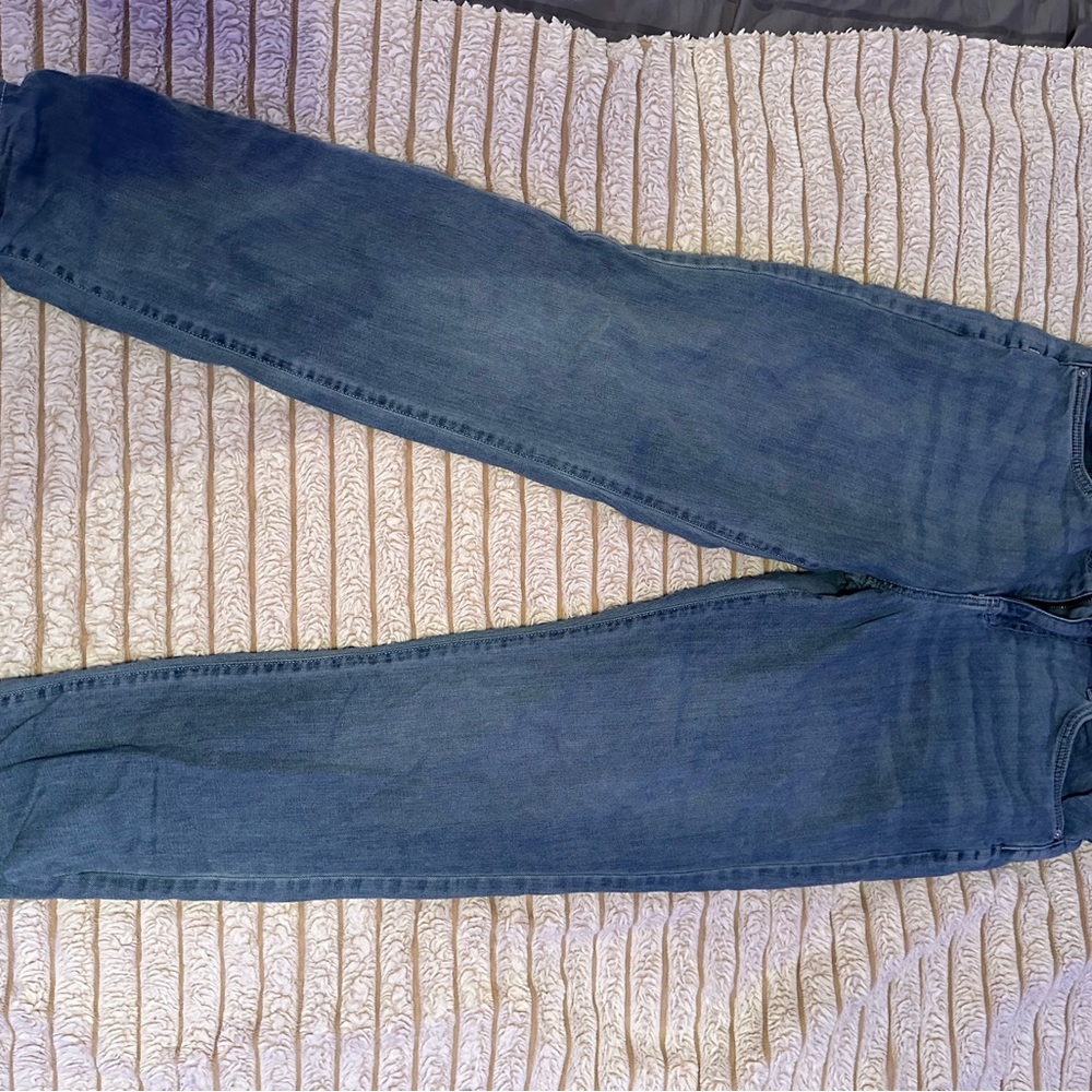 Eddie Bauer Blue Denim Jeans with Black & White Plaid Lining